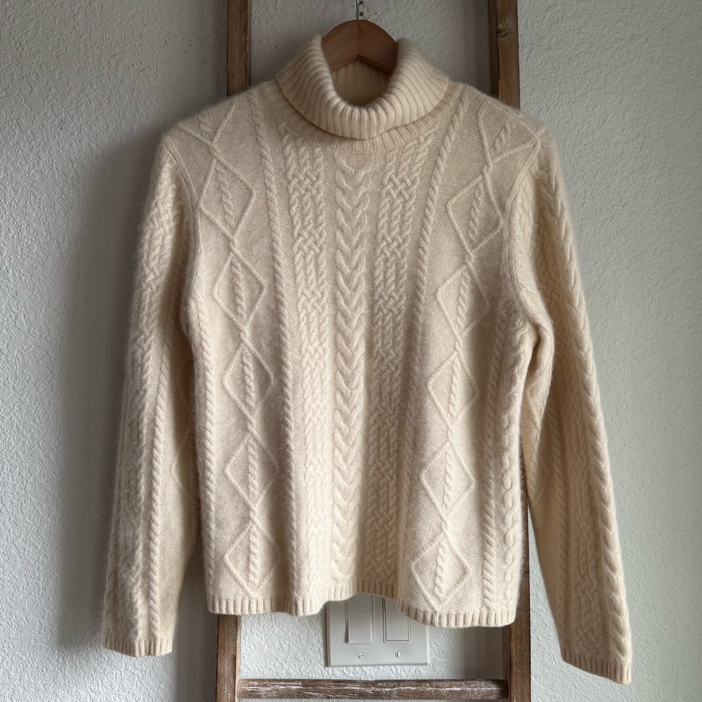 Precious Fibers Ivory 100% Cashmere Turtleneck Sweater sz: Large